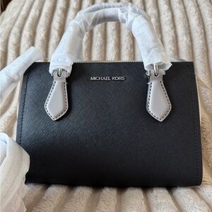 Michael Kors Black Satchel with White Trim